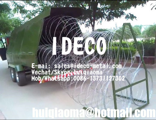 Mobile Security Barriers,Rapid Deployment Barbed Tape Concertina Razor Wire with Automatic Motorized Collector